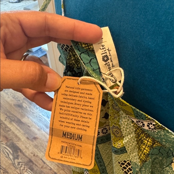 Natural Life Green Patchwork Boho Cami Top Tiered Tank Rayon M Hippie Cottage - Picture 5 of 6